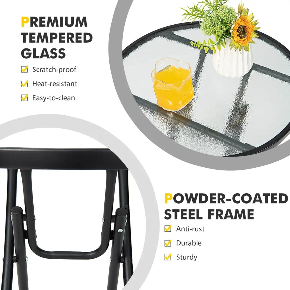 Patio Side Table with Tempered Glass Tabletop - Black - Patio Coffee Tables