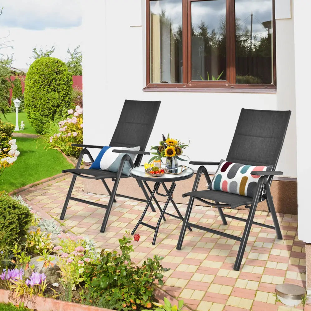 Patio Side Table with Tempered Glass Tabletop - Black - Patio Coffee Tables