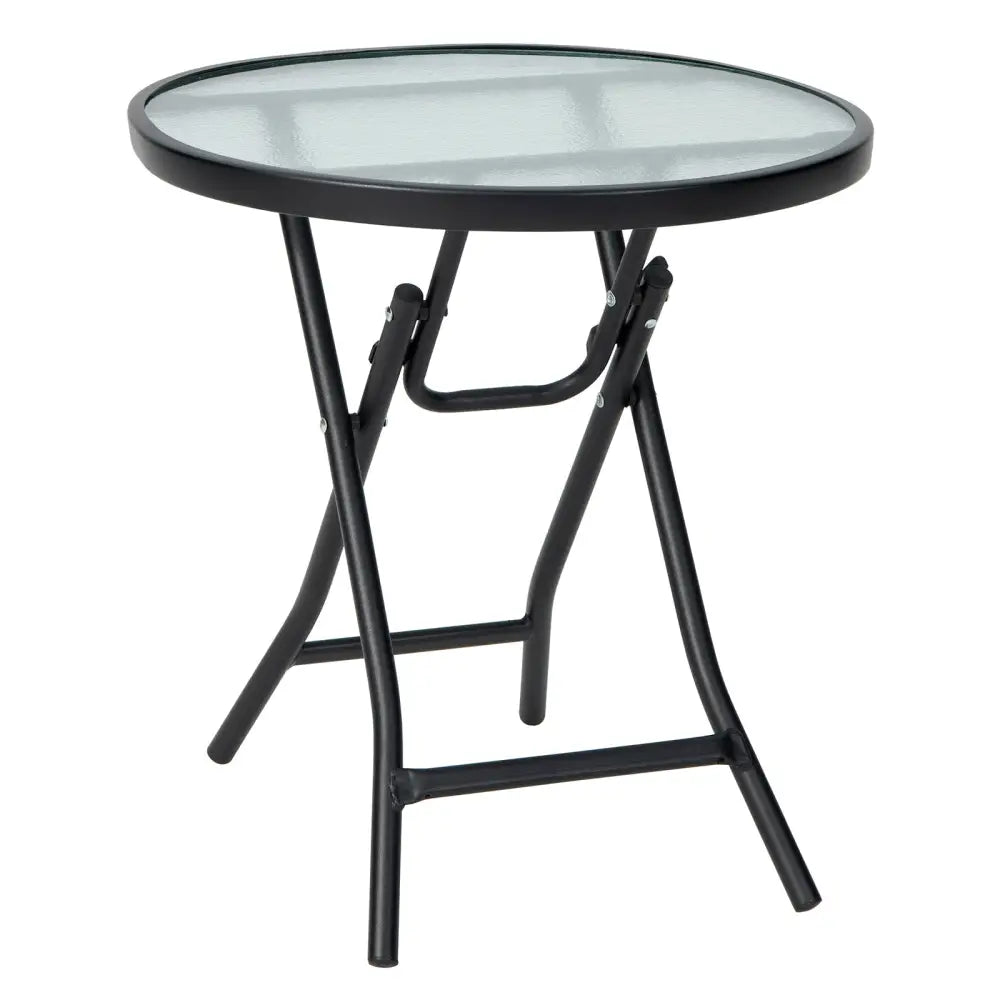 Patio Side Table with Tempered Glass Tabletop - Black - Patio Coffee Tables