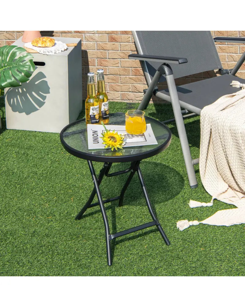 Patio Side Table with Tempered Glass Tabletop - Black - Patio Coffee Tables