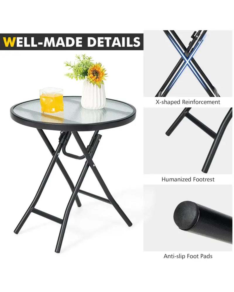 Patio Side Table with Tempered Glass Tabletop - Black - Patio Coffee Tables