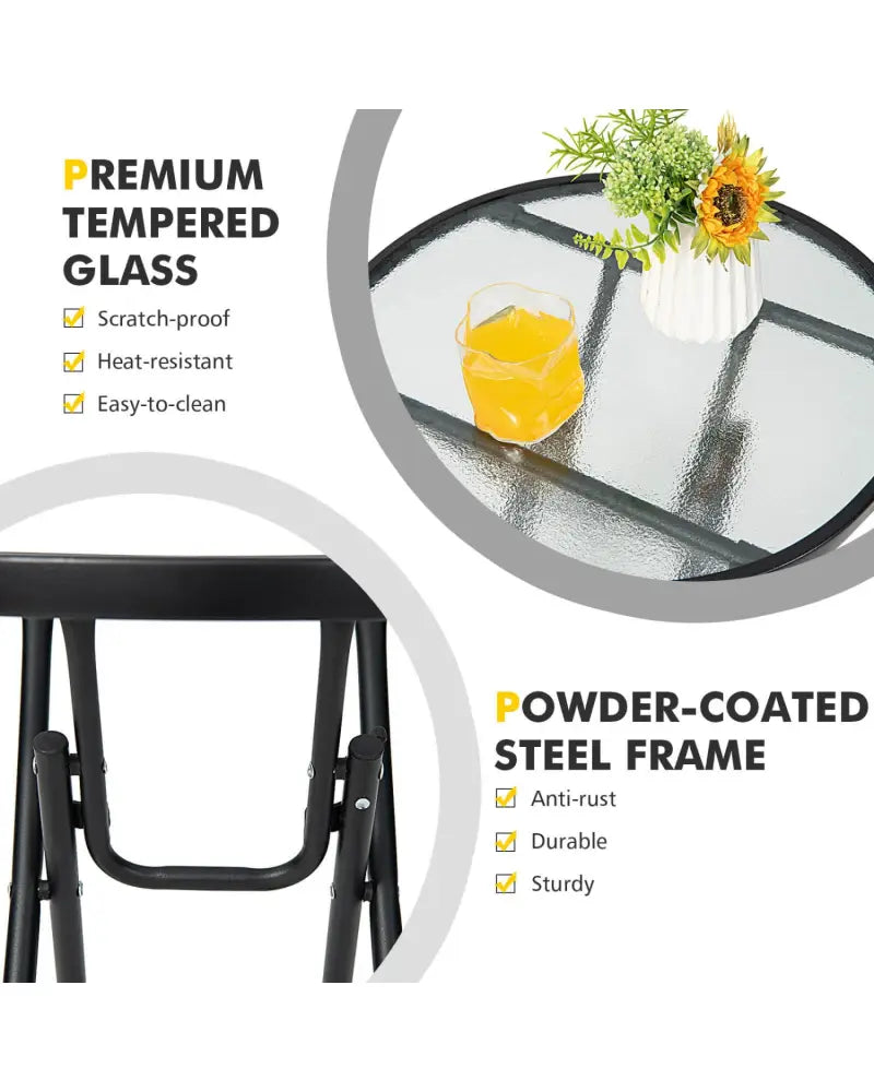 Patio Side Table with Tempered Glass Tabletop - Black - Patio Coffee Tables