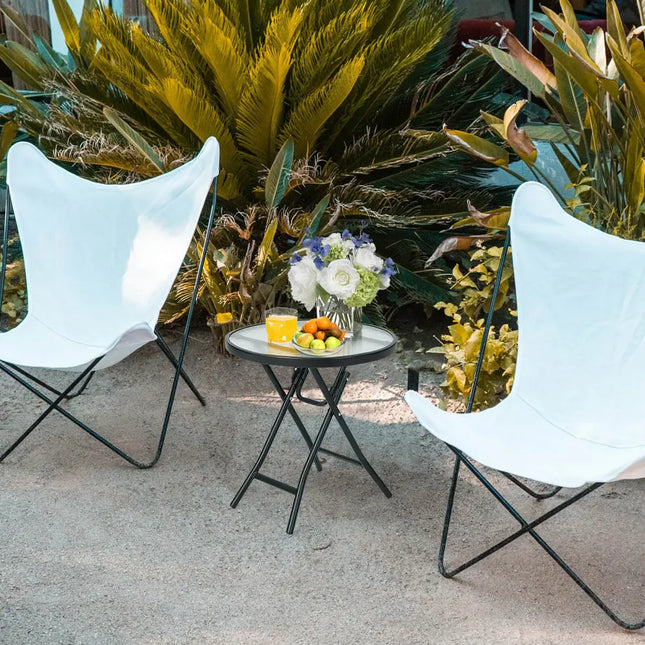 Patio Side Table with Tempered Glass Tabletop - Black - Patio Coffee Tables
