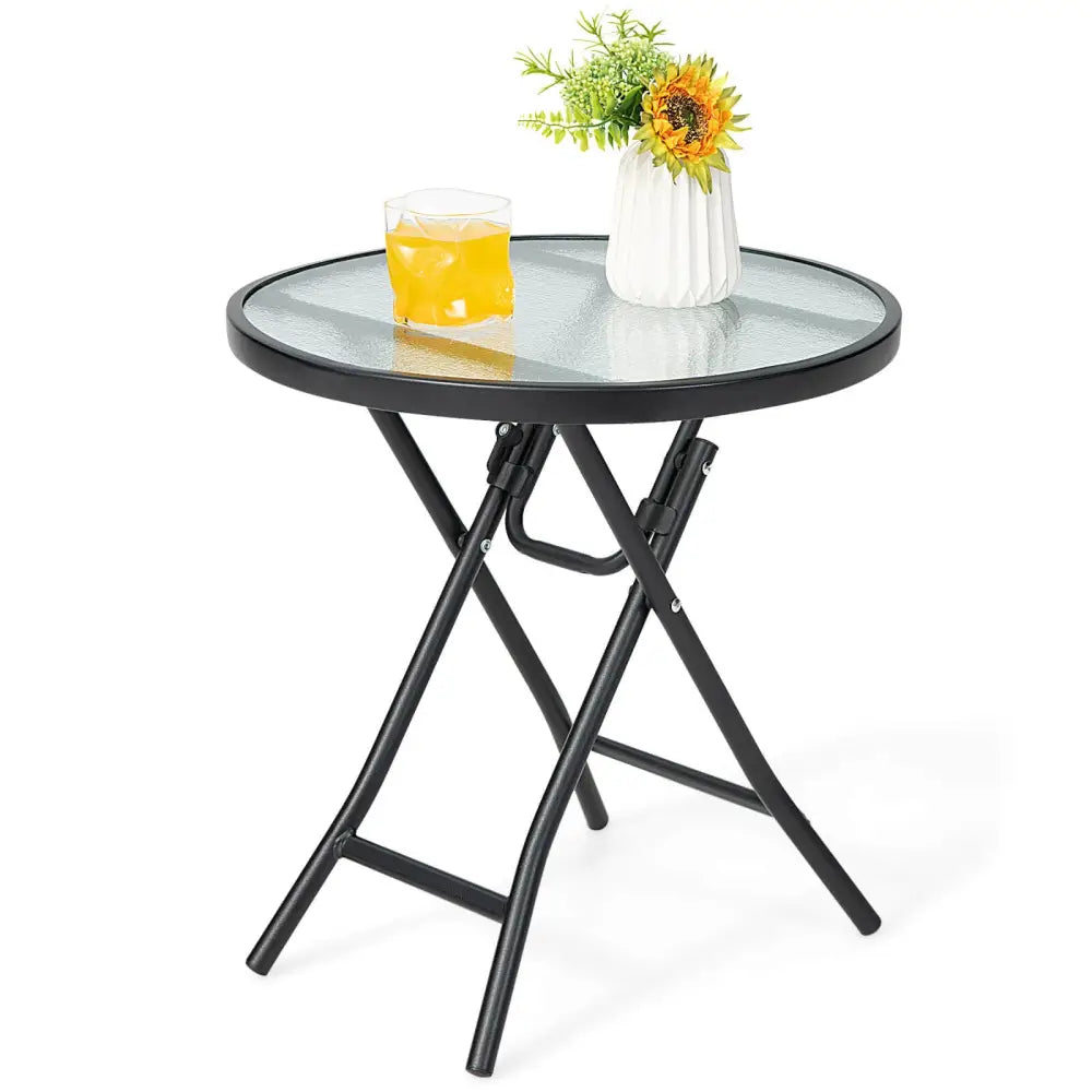 Patio Side Table with Tempered Glass Tabletop - Black - Patio Coffee Tables
