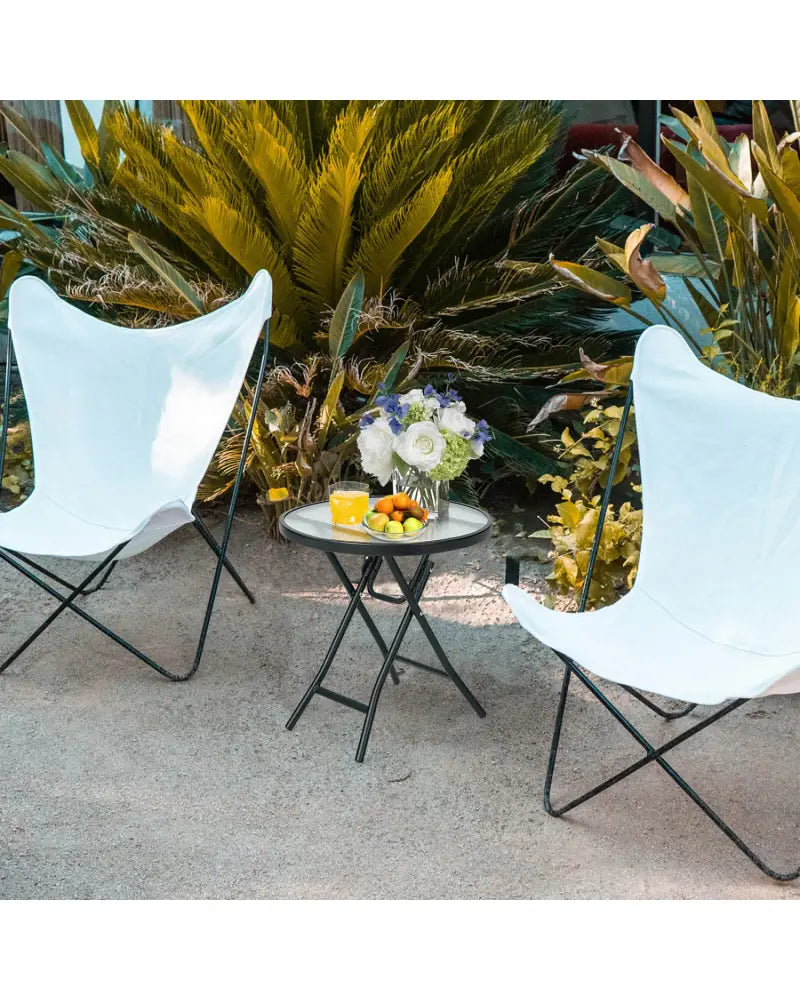 Patio Side Table with Tempered Glass Tabletop - Black - Patio Coffee Tables