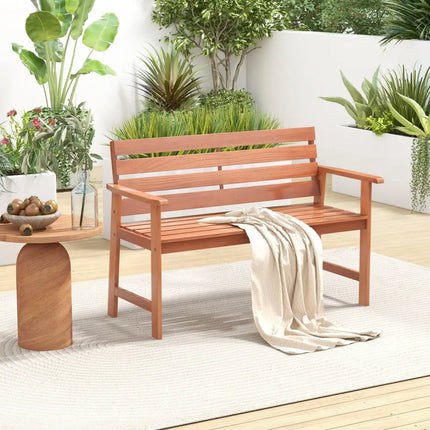 Patio Solid Wood Bench Wood 2-Seat Chair with Breathable Slatted Seat & Inclined Backrest - Natural - Outdoor Benches
