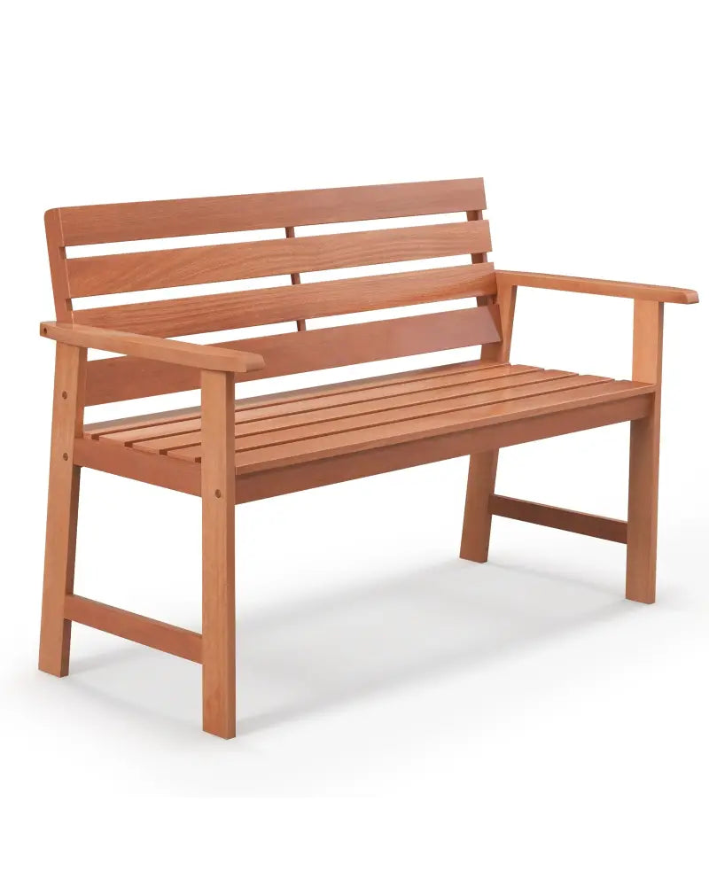 Patio Solid Wood Bench Wood 2-Seat Chair with Breathable Slatted Seat & Inclined Backrest - Natural - Outdoor Benches