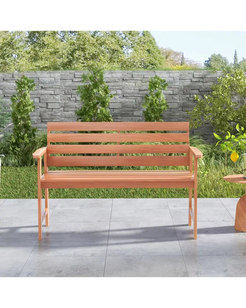 Patio Solid Wood Bench Wood 2-Seat Chair with Breathable Slatted Seat & Inclined Backrest - Natural - Outdoor Benches