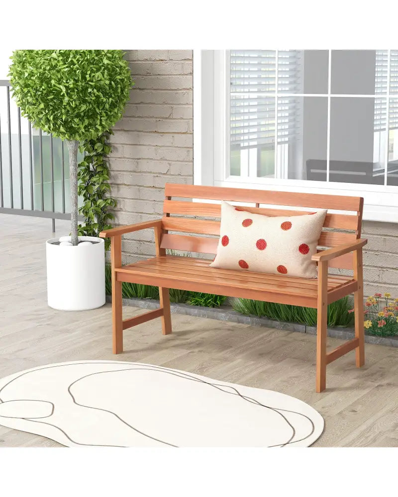 Patio Solid Wood Bench Wood 2-Seat Chair with Breathable Slatted Seat & Inclined Backrest - Natural - Outdoor Benches