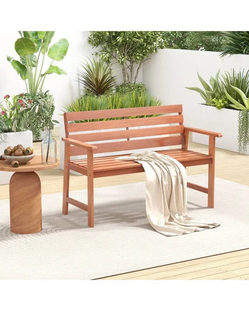 Patio Solid Wood Bench Wood 2-Seat Chair with Breathable Slatted Seat & Inclined Backrest - Natural - Outdoor Benches