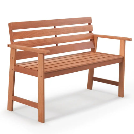 Patio Solid Wood Bench Wood 2-Seat Chair with Breathable Slatted Seat & Inclined Backrest - Natural - Outdoor Benches