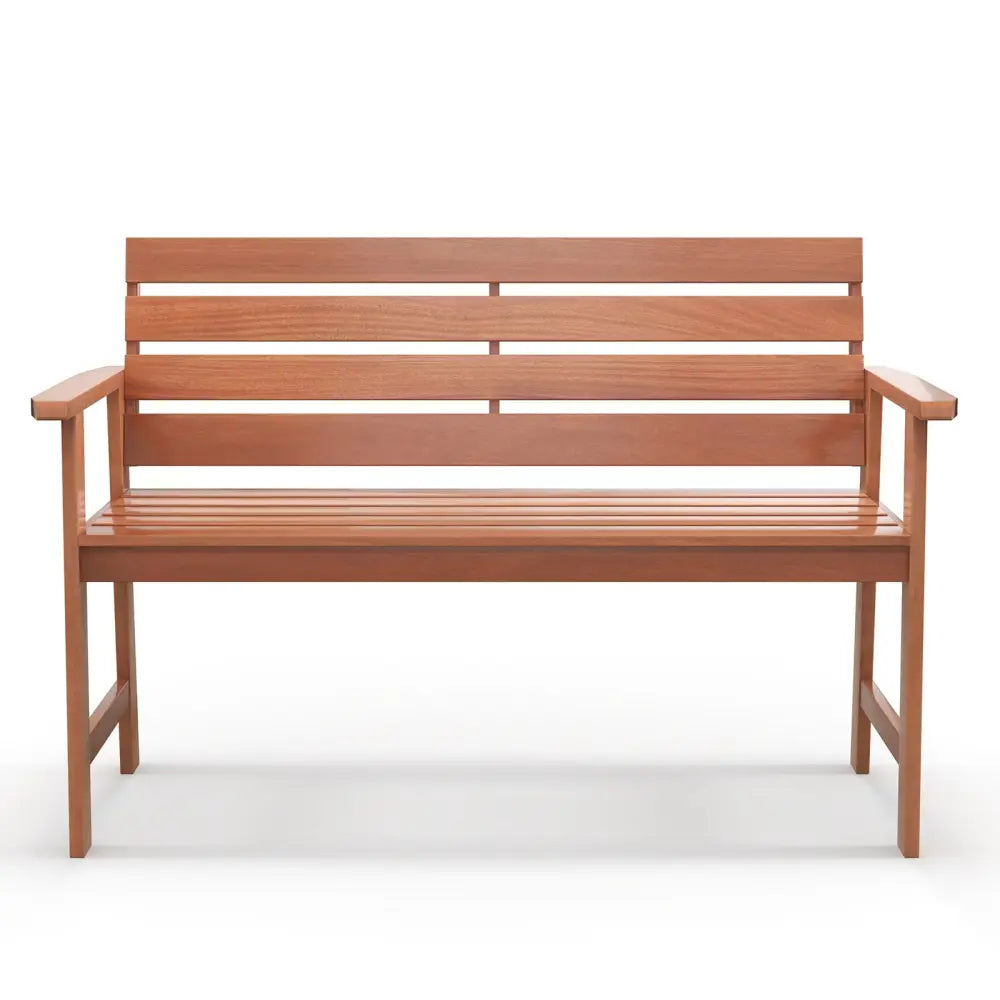 Patio Solid Wood Bench Wood 2-Seat Chair with Breathable Slatted Seat & Inclined Backrest - Natural - Outdoor Benches