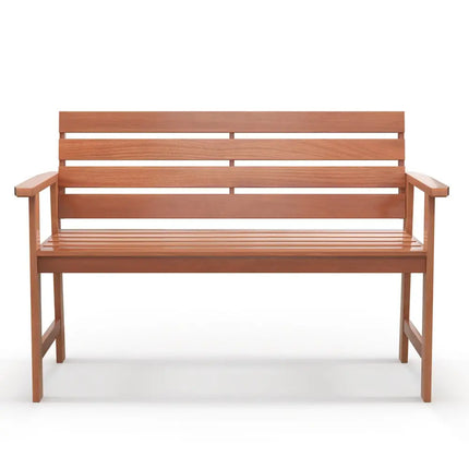 Patio Solid Wood Bench Wood 2-Seat Chair with Breathable Slatted Seat & Inclined Backrest - Natural - Outdoor Benches