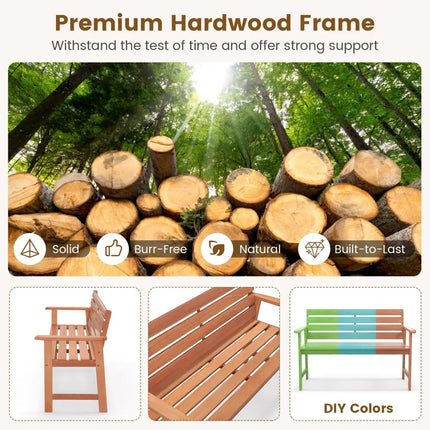 Patio Solid Wood Bench Wood 2-Seat Chair with Breathable Slatted Seat & Inclined Backrest - Natural - Outdoor Benches