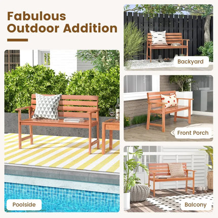 Patio Solid Wood Bench Wood 2-Seat Chair with Breathable Slatted Seat & Inclined Backrest - Natural - Outdoor Benches