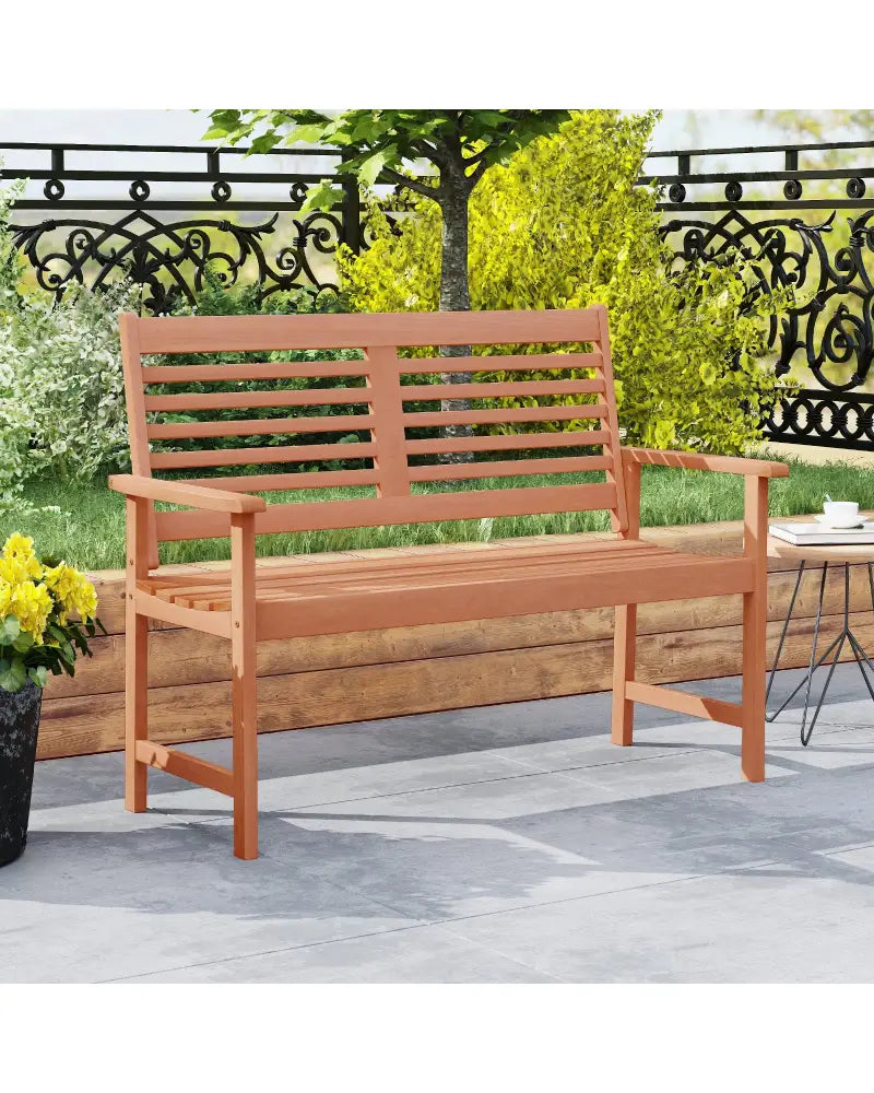Patio Solid Wood Loveseat Outdoor 2-Seat Bench with Inclined Backrest and Slatted Seat - Natural - Outdoor Benches