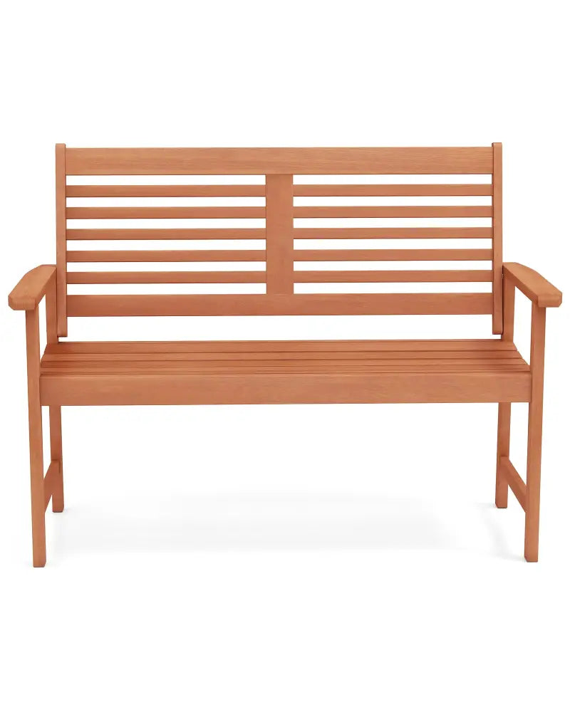 Patio Solid Wood Loveseat Outdoor 2-Seat Bench with Inclined Backrest and Slatted Seat - Natural - Outdoor Benches