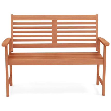 Patio Solid Wood Loveseat Outdoor 2-Seat Bench with Inclined Backrest and Slatted Seat - Natural - Outdoor Benches