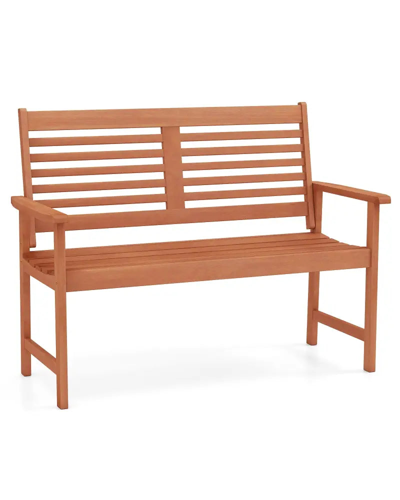 Patio Solid Wood Loveseat Outdoor 2-Seat Bench with Inclined Backrest and Slatted Seat - Natural - Outdoor Benches
