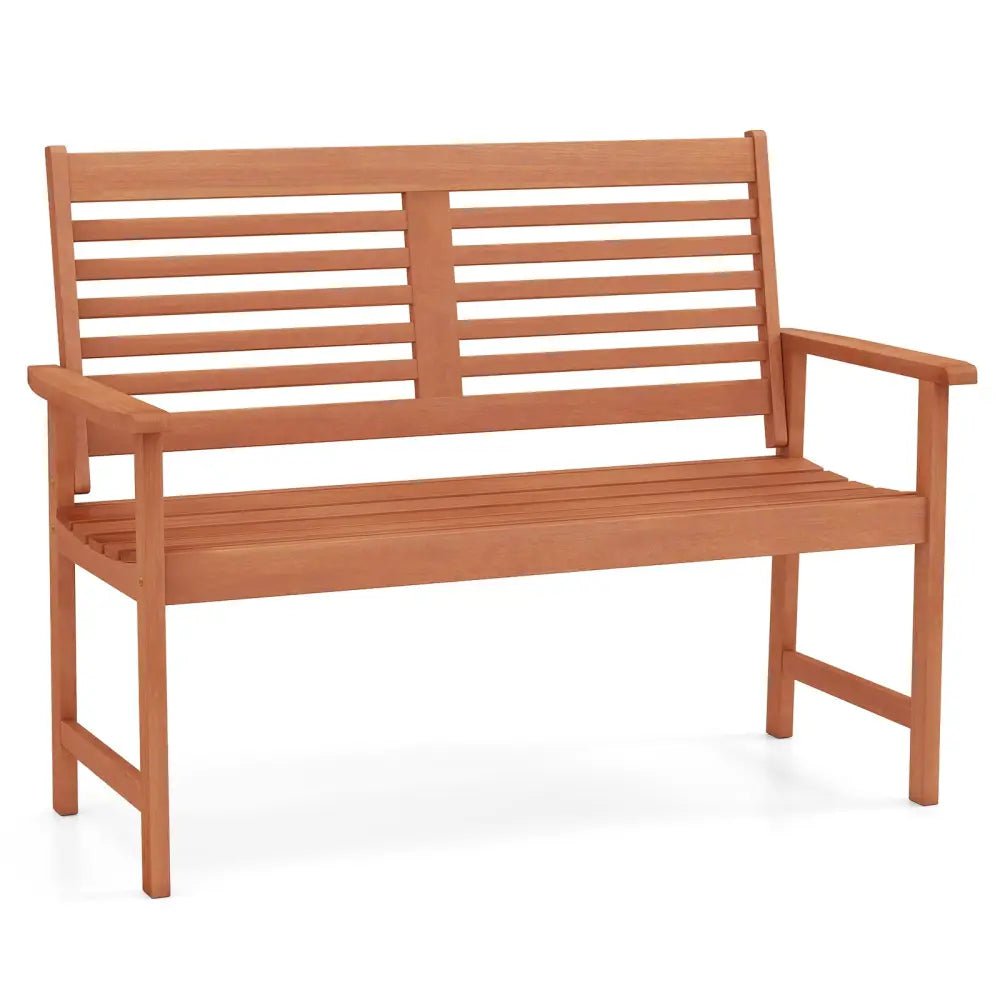 Patio Solid Wood Loveseat Outdoor 2-Seat Bench with Inclined Backrest and Slatted Seat - Natural - Outdoor Benches