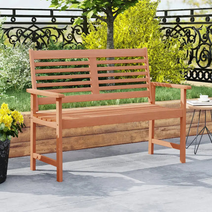 Patio Solid Wood Loveseat Outdoor 2-Seat Bench with Inclined Backrest and Slatted Seat - Natural - Outdoor Benches
