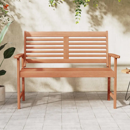 Patio Solid Wood Loveseat Outdoor 2-Seat Bench with Inclined Backrest and Slatted Seat - Natural - Outdoor Benches