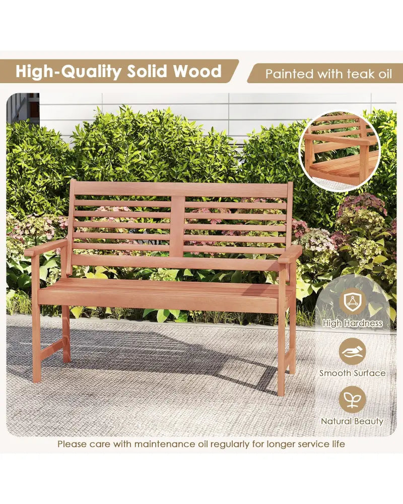 Patio Solid Wood Loveseat Outdoor 2-Seat Bench with Inclined Backrest and Slatted Seat - Natural - Outdoor Benches