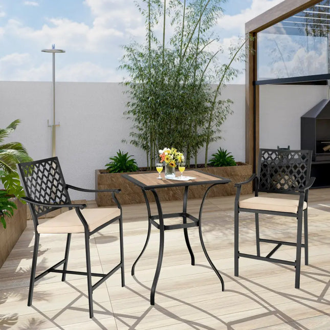 Patio Square Bar Table for Garden Backyard - Black - Patio Bar Furniture