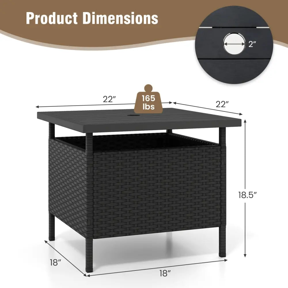 Patio Square Wicker Side Table with Umbrella Hole for Yard-Black - Black - Patio Coffee Tables