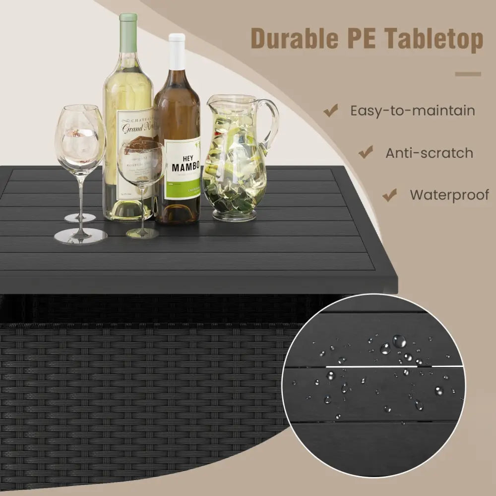 Patio Square Wicker Side Table with Umbrella Hole for Yard-Black - Black - Patio Coffee Tables