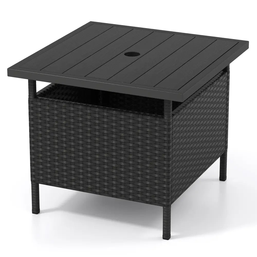 Patio Square Wicker Side Table with Umbrella Hole for Yard-Black - Black - Patio Coffee Tables