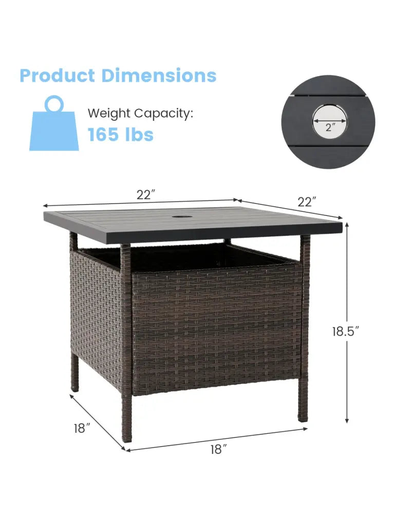 Patio Square Wicker Side Table with Umbrella Hole for Yard Garden Poolside - Brown - Patio Coffee Tables