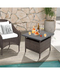 Patio Square Wicker Side Table with Umbrella Hole for Yard Garden Poolside - Brown - Patio Coffee Tables