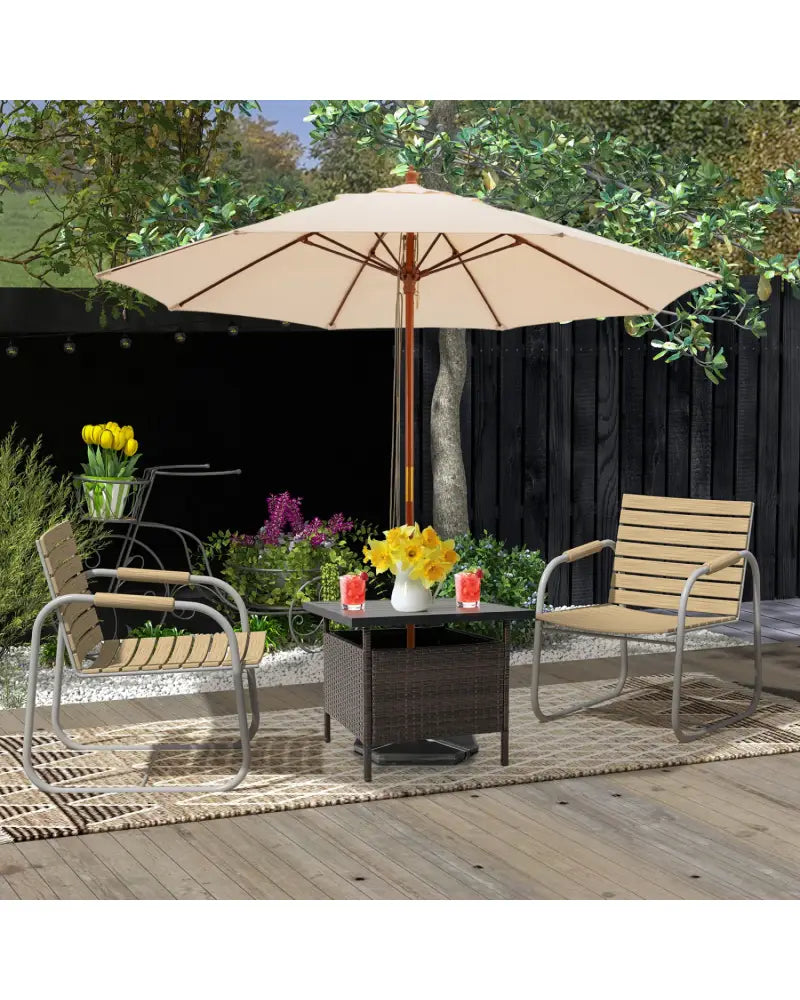 Patio Square Wicker Side Table with Umbrella Hole for Yard Garden Poolside - Brown - Patio Coffee Tables