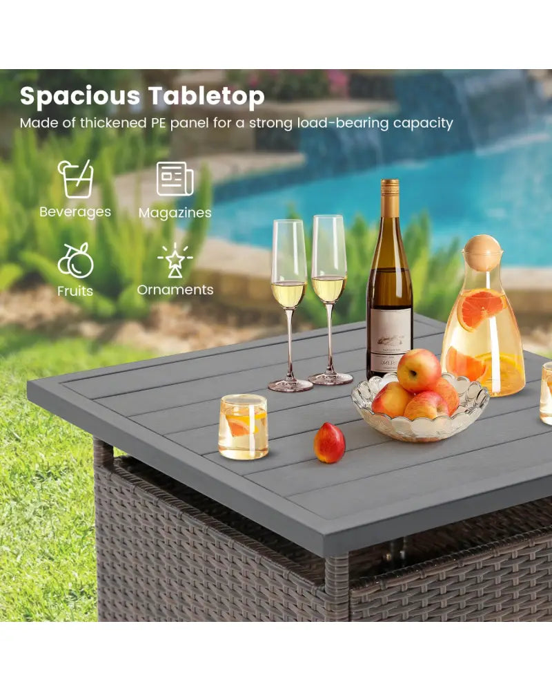 Patio Square Wicker Side Table with Umbrella Hole for Yard Garden Poolside - Brown - Patio Coffee Tables