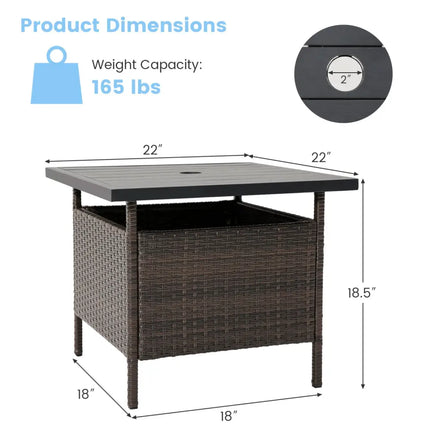 Patio Square Wicker Side Table with Umbrella Hole for Yard Garden Poolside - Brown - Patio Coffee Tables