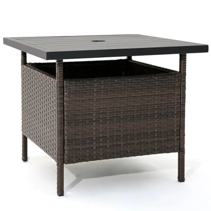 Patio Square Wicker Side Table with Umbrella Hole for Yard Garden Poolside - Brown - Patio Coffee Tables