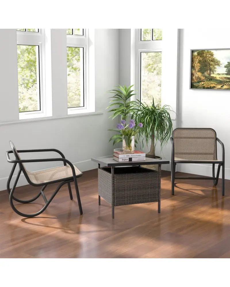 Patio Square Wicker Side Table with Umbrella Hole for Yard Garden Poolside - Brown - Patio Coffee Tables