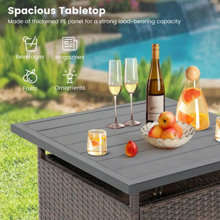 Patio Square Wicker Side Table with Umbrella Hole for Yard Garden Poolside - Brown - Patio Coffee Tables