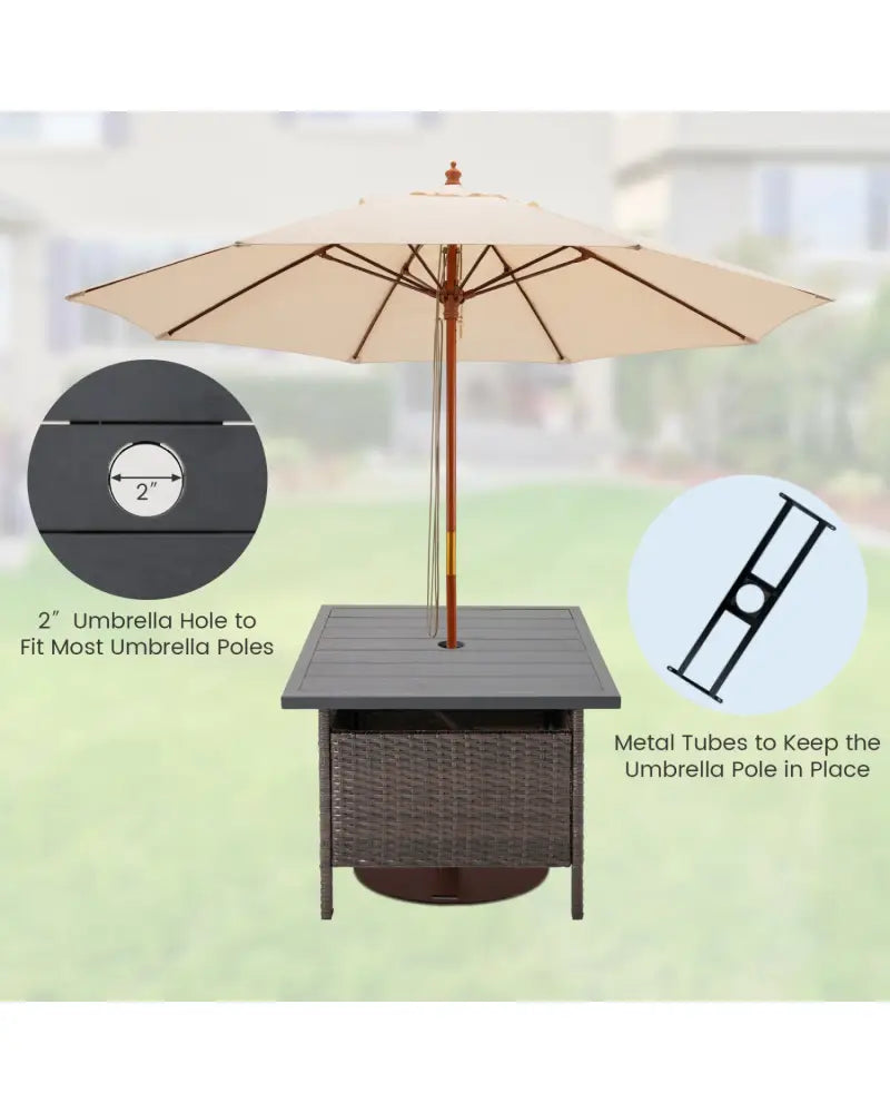 Patio Square Wicker Side Table with Umbrella Hole for Yard Garden Poolside - Brown - Patio Coffee Tables