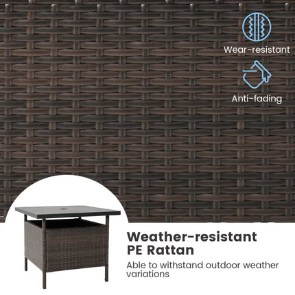 Patio Square Wicker Side Table with Umbrella Hole for Yard Garden Poolside - Brown - Patio Coffee Tables