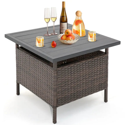 Patio Square Wicker Side Table with Umbrella Hole for Yard Garden Poolside - Brown - Patio Coffee Tables