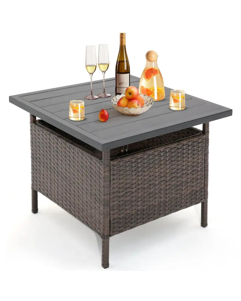 Patio Square Wicker Side Table with Umbrella Hole for Yard Garden Poolside - Brown - Patio Coffee Tables