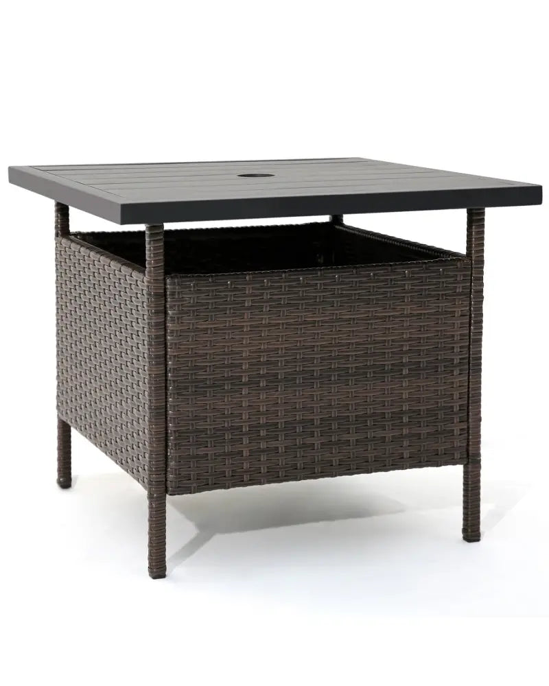 Patio Square Wicker Side Table with Umbrella Hole for Yard Garden Poolside - Brown - Patio Coffee Tables