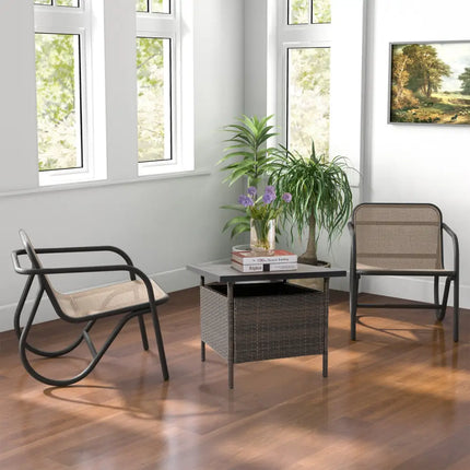Patio Square Wicker Side Table with Umbrella Hole for Yard Garden Poolside - Brown - Patio Coffee Tables