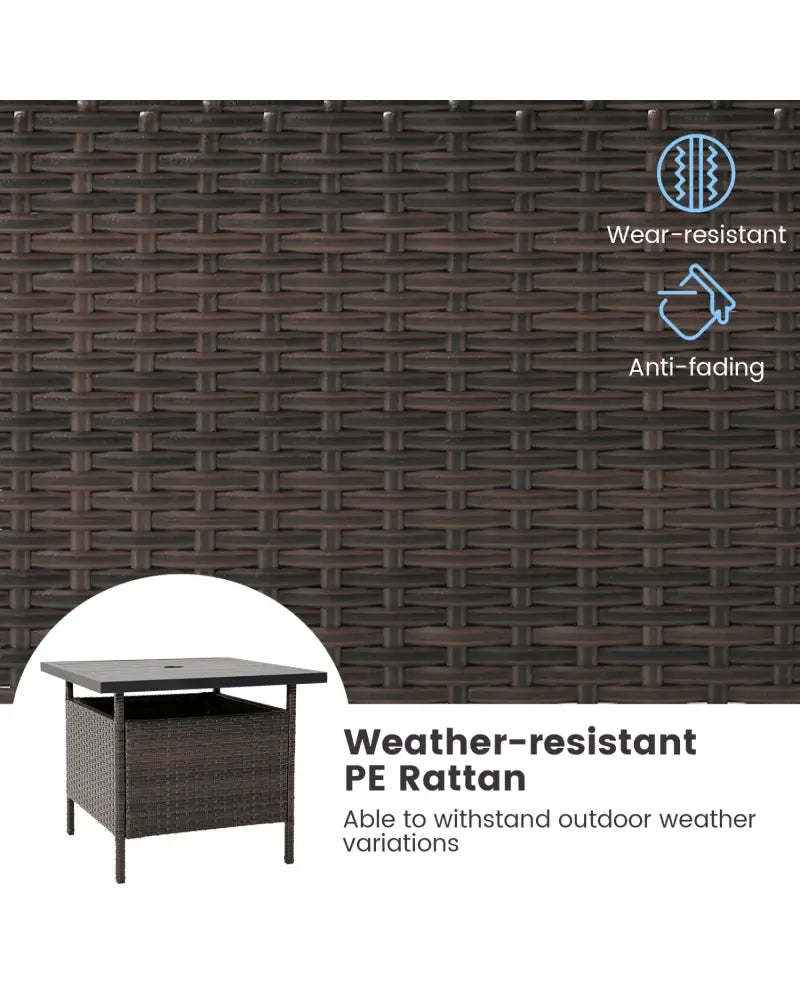 Patio Square Wicker Side Table with Umbrella Hole for Yard Garden Poolside - Brown - Patio Coffee Tables
