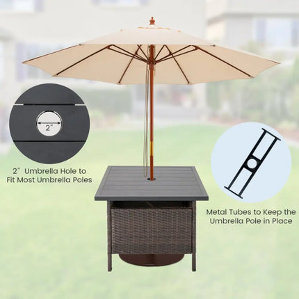 Patio Square Wicker Side Table with Umbrella Hole for Yard Garden Poolside - Brown - Patio Coffee Tables