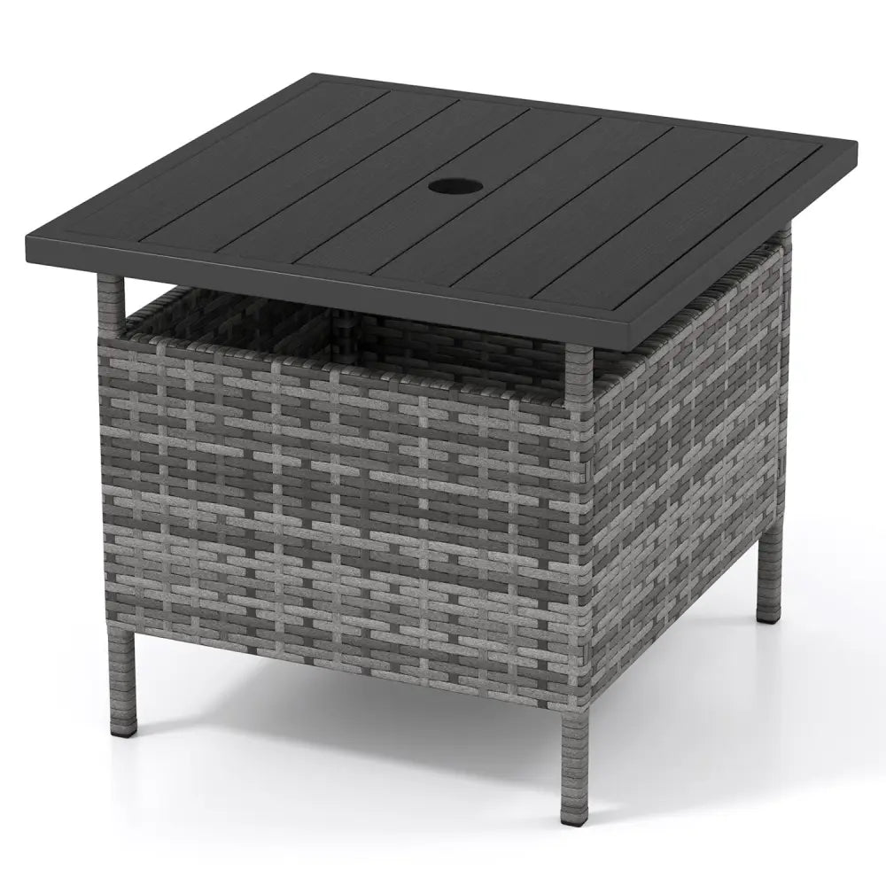 Patio Square Wicker Side Table with Umbrella Hole for Yard-Gray - Gray - Patio Coffee Tables