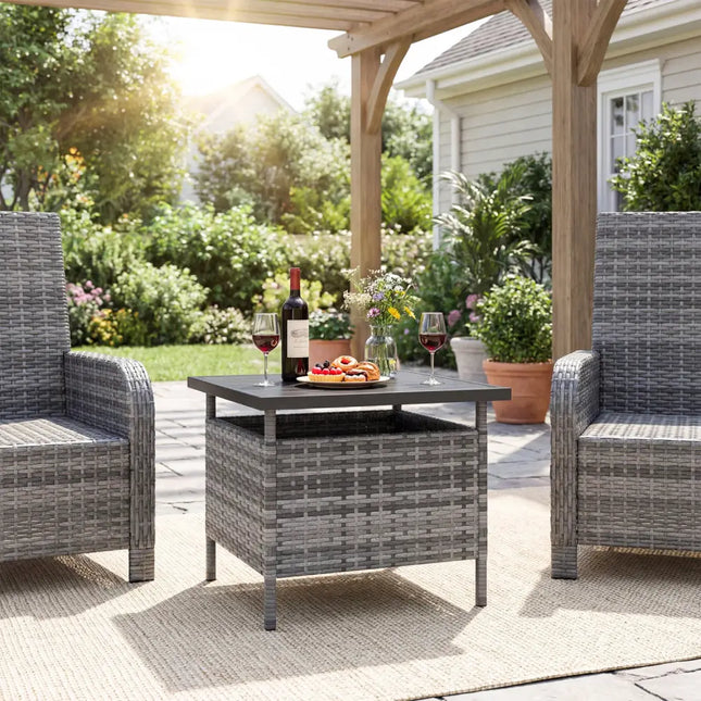 Patio Square Wicker Side Table with Umbrella Hole for Yard-Gray - Gray - Patio Coffee Tables