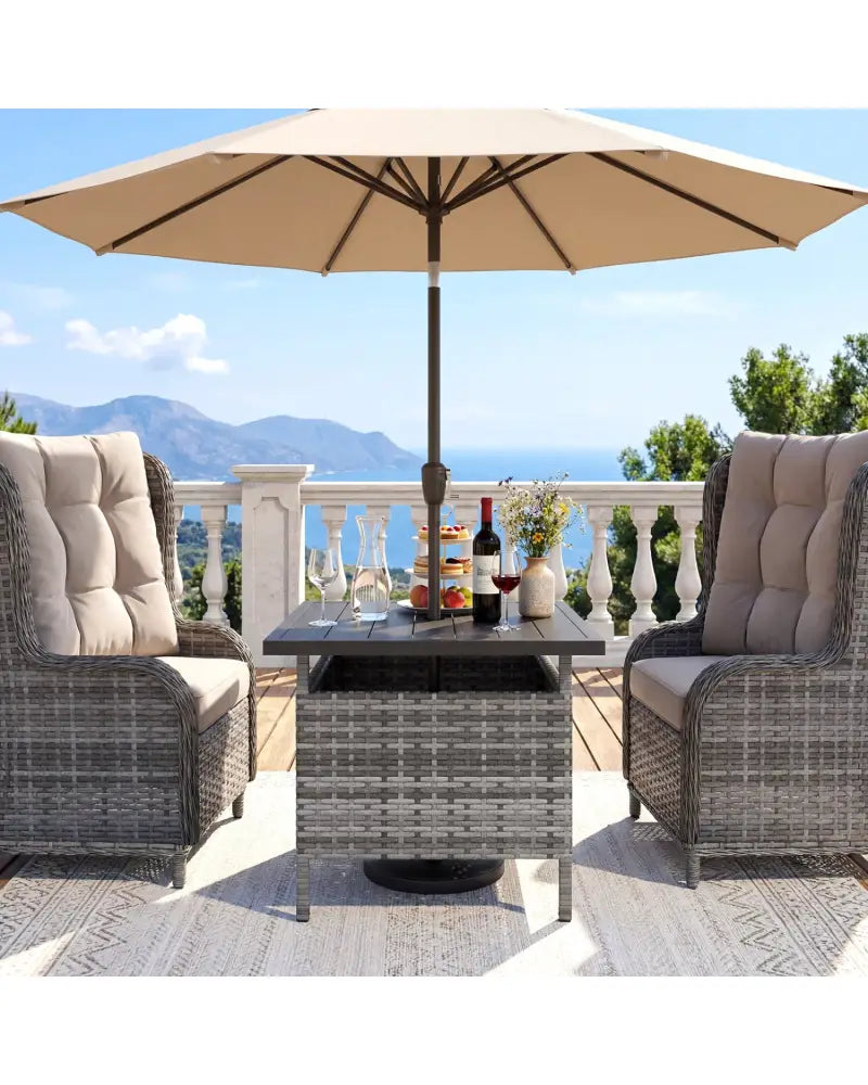 Patio Square Wicker Side Table with Umbrella Hole for Yard-Gray - Gray - Patio Coffee Tables